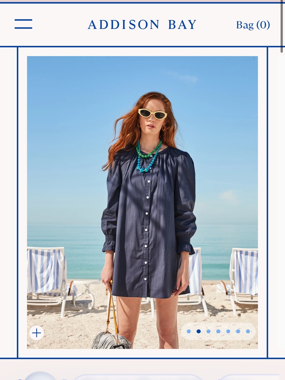 Addison Bay Navy Button-Front Puff-Sleeve dress